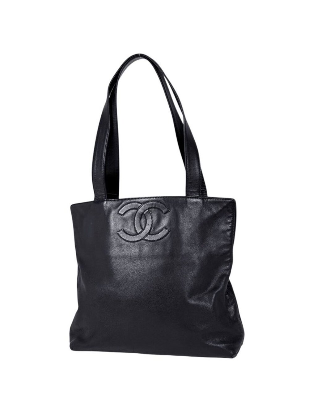 Chanel Tote Bag CC Logo Leather Black